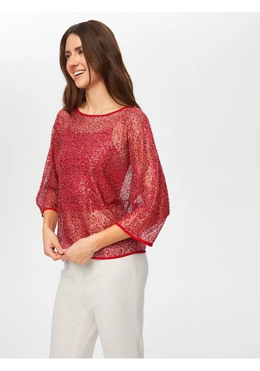Faik Sönmez Payet Detaylı Kayık Yaka Kadın Abiye Bluz Us25blz001 Kırmızı