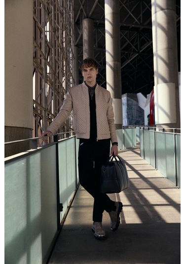 Regular Fit Baklava Desenli Erkek Mont Bej 4527 Bej