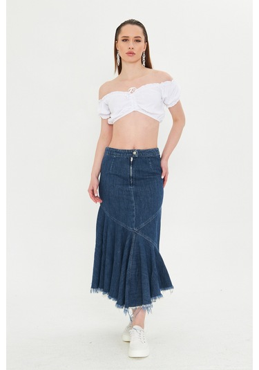 Antrasit Eskitme Yıkamalı Volanlı Etek Antrasit