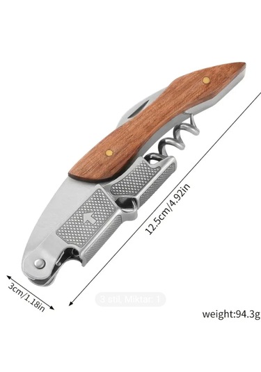 Atay Garage Tirbuşon Ahşap Saplı Paslanmaz Çelik Açık Kahverengi