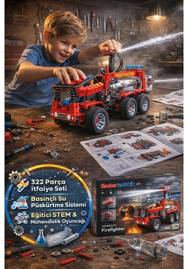 Fischertechnik Adv. Firefighter İtfaiye Aracı Yapım Seti 322 Parça Su Püskürten Stem Mühendislik 7+
