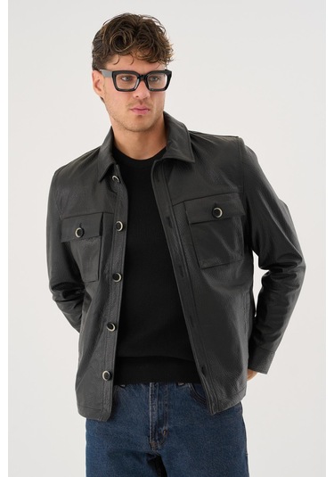 Grima Siyah Erkek Deri Mont Siyah