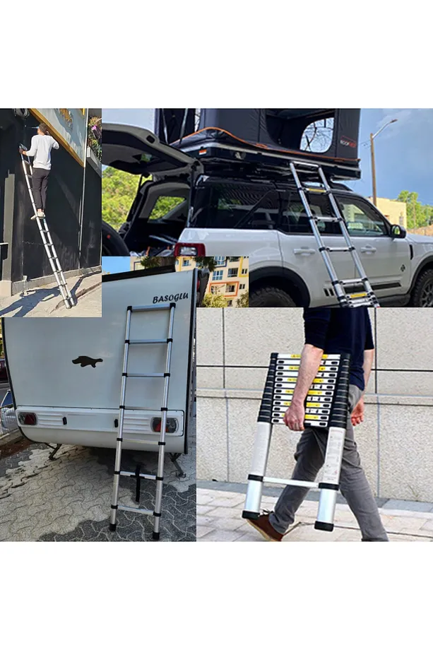 Teleskopik Alüminyum Merdiven 4.1m Sürgülü Uzayan Ev İnşaat Kamp Merdiveni 1 Adet