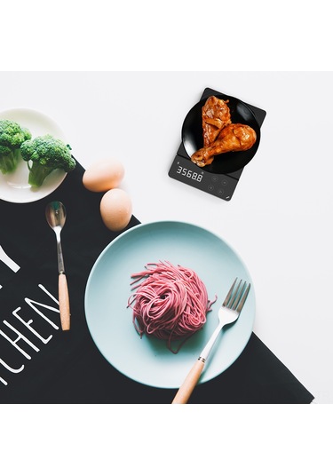 Symbee Şarj Edilebilir Hassas Mutfak Terazisi - 5 Birimli Led Ekran, Tarti Fonksiyonu, 8kg Kapasite Siyah