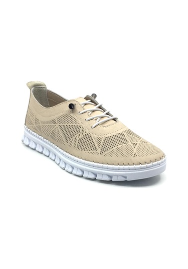 Taşpınar %100 Hakiki Deri Kadın Ortopedik Yazlık Günlük Akıllı Lastik Bağcıklı Ayakkabı 36-41 Bej