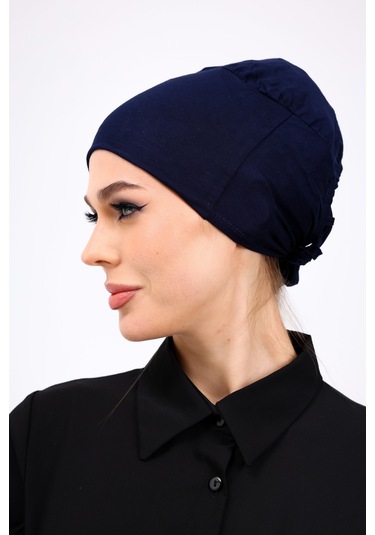 Kaymayan Silikonlu Dikişsiz Bone Lacivert - Kaymaz Kadın Tesettür Bağlamalı İç Bone Lacivert