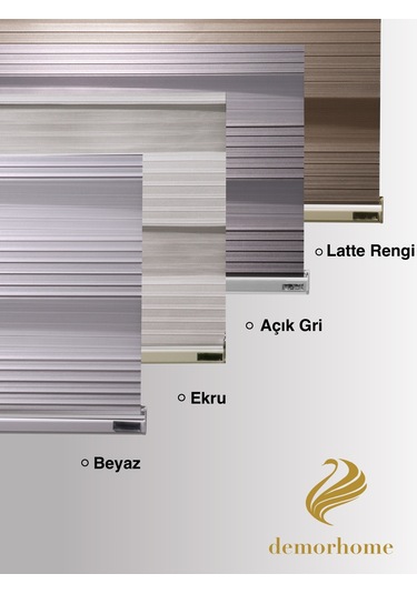 Br Demor Home Geniş Pliseli Ekru Zebra Stor Güneşlik Perde Metal Kasa Ekru