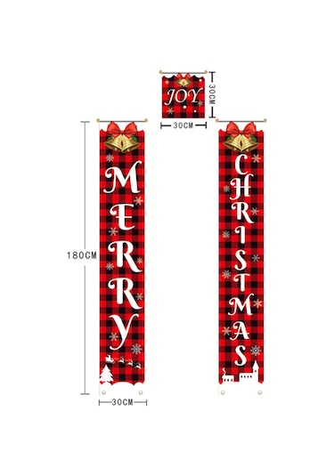 Kangvka Noel Kapı Askısı - Zil Desenli Kumaş Banner, 180x30 Cm, Kırmızı Renk, 3 Seçenekli Stili