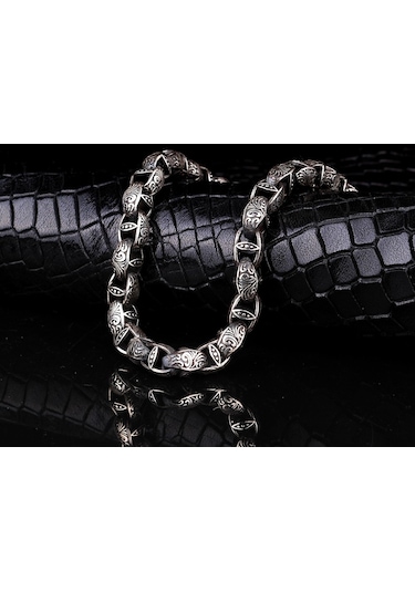 925 Ayar Gümüş Desen Motifli Erkek Bileklik