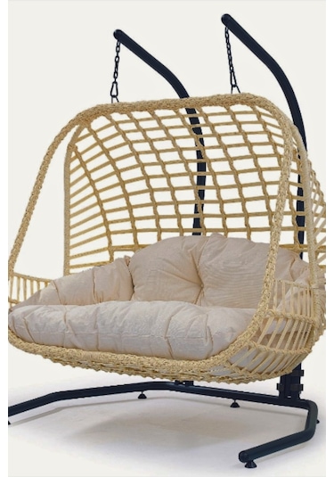 Pucci Home Vivense-balina Gardenya Monalin Çiftli Rattan Berjer Salincak. Krem