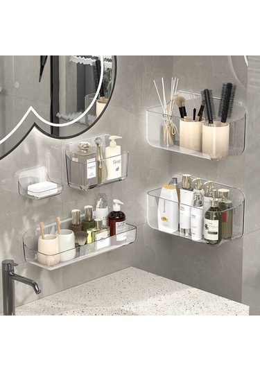 Suofeng Banyo Sıvı Akıtma Rakusu - Delme Yok Kurulum - Duvar Takıklı Sabun/ev Aletleri Depolama Rafı Beyaz, İki Bölmeli Diğer