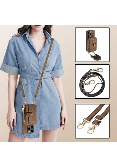Bloomnest İphone Uyumlu 15 Pro İçin Dayanıklı Fermuarlı Crossbody Cüzdan Kılıfı Diğer