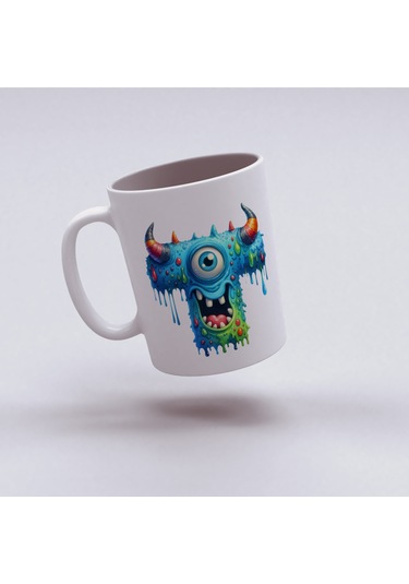 T Harfi Bardak, Sevimli Canavarlar Harflı Bardak Hediyesi Porselen Beyaz