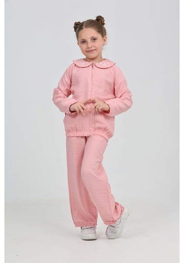 Toontoy Kız Çocuk Yaka Nakışlı Eşofman Takım Açık Pembe