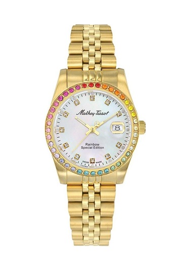 Mathey Tissot D809pqyı Swiss Made Safir Çizilmez Cam Taşlı Tasarım Altın Kadın Kol Saati