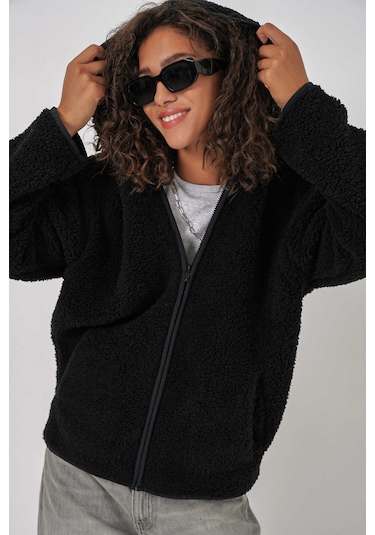 Gabria Kapüşonlu Fermuarlı Hırka Siyah