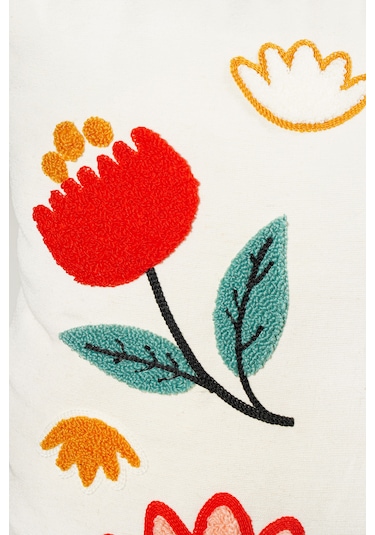 45x45 Cm Beyaz Punch Nakışlı Kırlent Kılıfı Bohem Tarzı Dekoratif Yastık Kılıfı Karışık/Çok Renkli