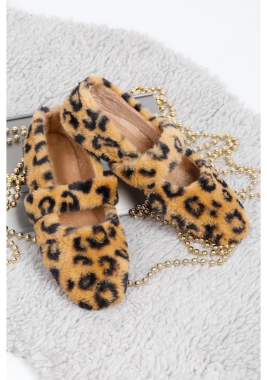 Leopar Ultra Yumuşak Peluş Kadın Ev Babeti Hafif Taban Panduf Leopar