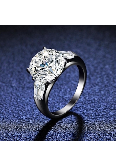 Bagueringen Lüks Büyük 5 Karat Mozanit Pırlanta Yüzük Gümüş 925 Takı Klasik Dört Pençe Tasarım Kadın Alyans Mavi - Yeşil 7.25