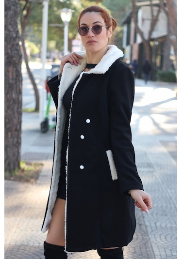 Detaylı Kaşe Kaban Siyah