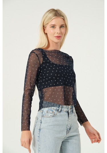 Transparan Bluz Siyah Koyu Lacivert