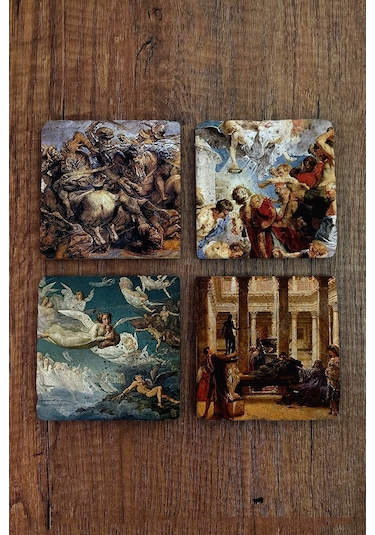Doğal Taş Bardak Altlığı 4'lü Set 10x10x1 Cm - Mitoloji Stone Coasters Çok Renkli