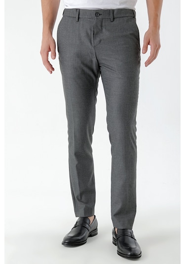 Morven Erkek Siyah Beard Desenli Slim Fit Classic Pantolon Siyah