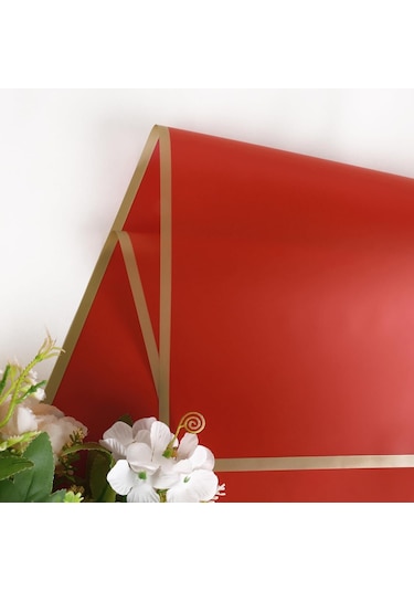 Çiçek Ambalaj Kağıdı - Kırmızı - Altın Kenarlı - Mat Opp 58x58 Cm