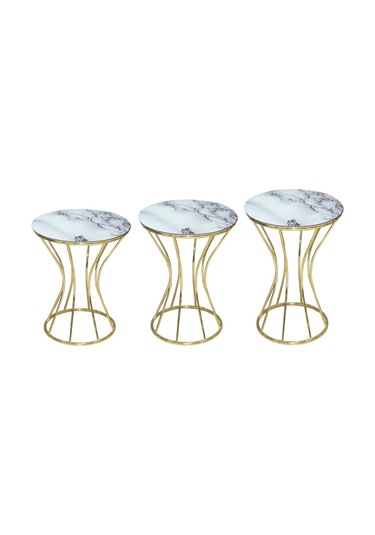 Brc Kum Saat Zigon Model Beyaz Mermer Temper Cam Metal Çelik Gold