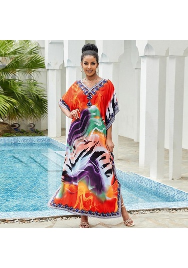Edolynsa Kadınlar İçin Renkli Bohem Kaftan Elbise V Yakalı Mayo Örtüsü Büyük Beden Yarasa Kollu Plaj Giyim Uzun Tatil Bornozu Q841 Çok Renkli Edolynsa Kadınlar İçin Renkli Bohem Kaftan Elbise V Yakalı Mayo Örtüsü Büyük Beden Yarasa Kollu Plaj Giyim Uzun Tatil Bornozu Q841 Çok Renkli