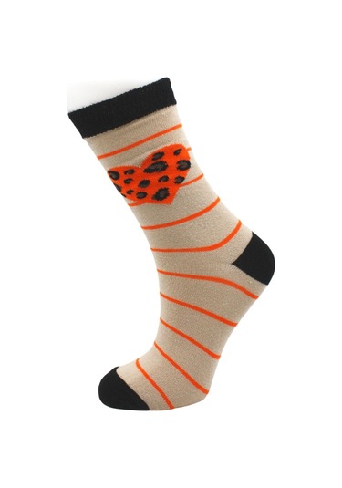 Kadın Çok Renkli Kalpli Çizgili Desenli Pamuklu Soket Uzun Çorap 4'lü Paket Çok Renkli