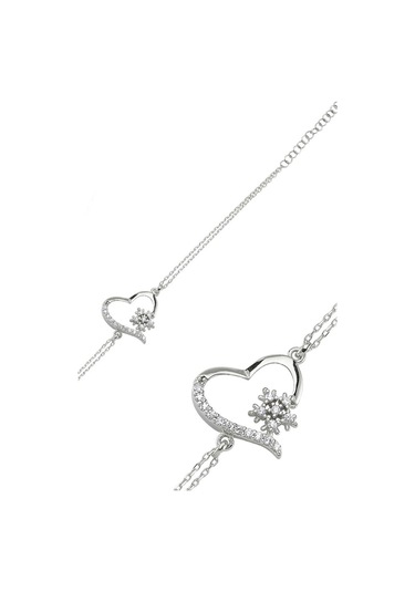 Gümüş Kalp Kar Tanesi Kolye Ve Bileklik Seti Taşlı Wss09