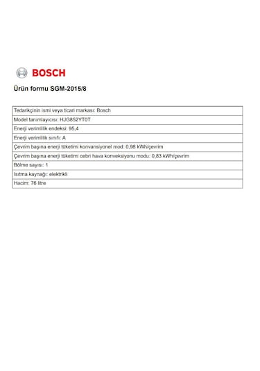 Bosch HJG852YT0T Ankastre Fırın Düz Siyah