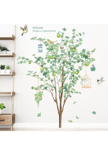 Springsun Yeşil Orman Desenli Otomatik Yapıştırıcı Duvar Sticker, Oturma Odası Dekorasyonu, Su Geçirmez Materyal, Büyük Ağaç Arka Plan, İç Mekan Zenginleştirici Diğer