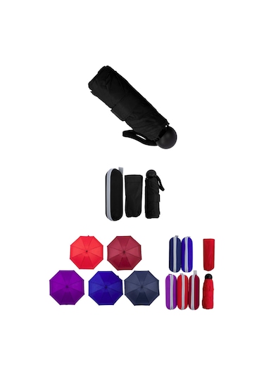 Marlux Mini Süper Çantalı Fermuarlı Kılıflı Rüzgar Koruma 8 Fiber Telli Şemsiye Marlux214ml Kapsül Şemsiye Siyah