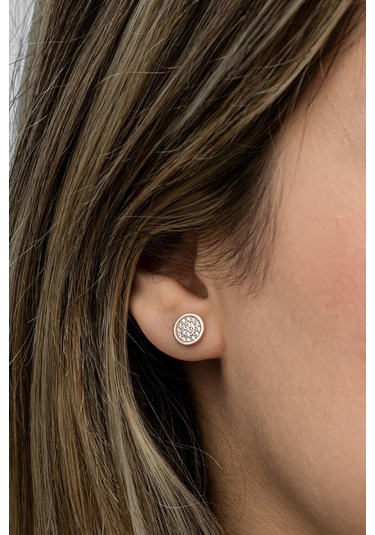 Nereze 925 Ayar Gümüş Rose Kaplama Minimal Yuvarlak Küpe