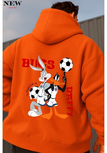 Bugs Daffy Baskılı Sweatshirt Turuncu