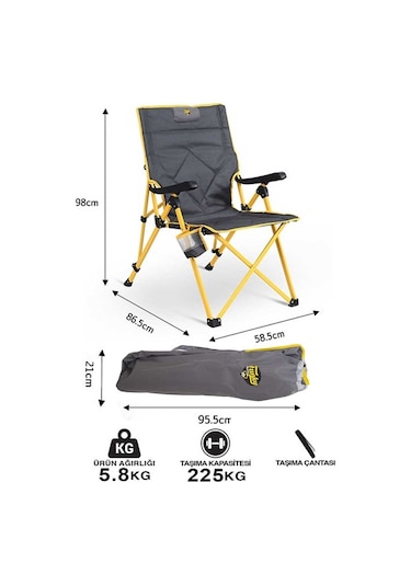 Comfort Funky Chaırs 3 Kademeli Katlanabilir Kamp Sandalyesi Siyah Sarı