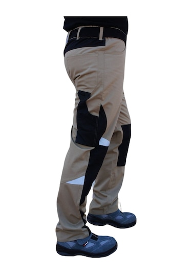 Uniprom Erkek İş Pantolonu Roma Model Diz Destekli 6 Cepli Bej Siyah