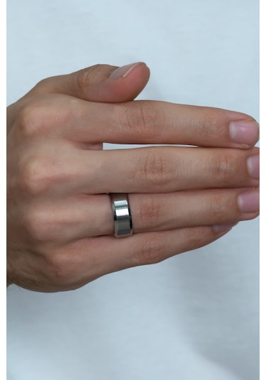 8 Mm Köşeli Düz Model Unisex Kadın Erkek Çelik Alyans Yüzük Cl31 Beyaz