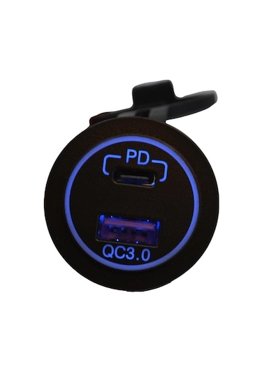 12v-24v Telefon Şarj Cihazı Usb+type-c 3 A Mavi Işık 28 Mm