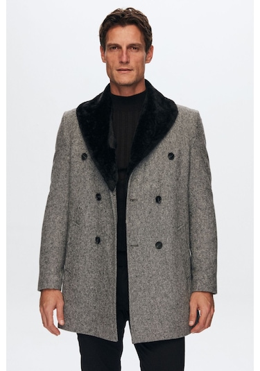 Ds Damat Regular Fit Gri Yakası Çıkartılabilir Kürklü Kaban 9HF08ORT10004 Gri