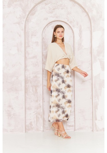 Kadın Bej Astarlı Tül Etek Dm2037 Bej