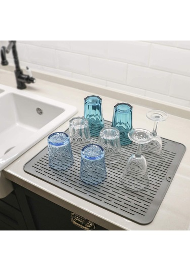 Tenfowee Büyük Boy Mutfak Silikon Sulama Pedı - Yemek Takımı Kurutma Matı - Lavabo Islak Yere Dirençli - Beyaz Beyaz