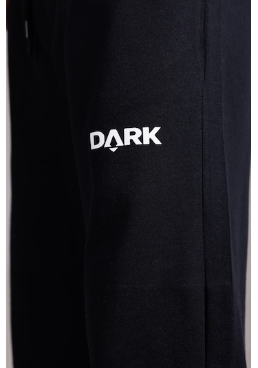 Dark Moda Erkek Oval Şeritli Baskılı Yazlık Baggy Eşofman Siyah