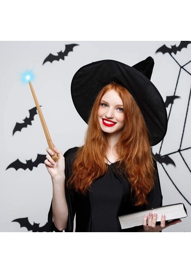 Dianziye 14 İnç Sarı Plastik Işıklı Sesli Cadı Asası - Kostüm Aksesuarı, Halloween Ve Kosplay Partileri İçin 2 Adet