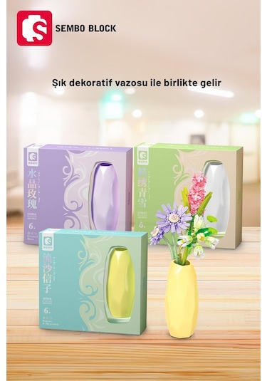 Crystal Rose Vazolu Dekoratif Güller 261 Parça Yapı Blokları ile Uyumlu 611066