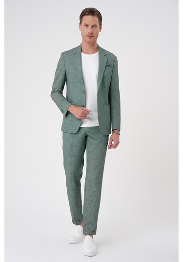 Comfort Fit Mono Yaka Çift Yırtmaç Torba Cep Casual Yeşil Ceket C 701 Yeşil