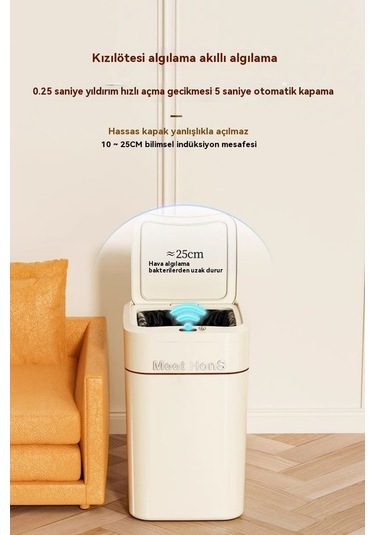 Didadodo Pratik Sensörlü Tam Otomatik Çöp Kovası 20l-krem Beyaz 11 Cream White