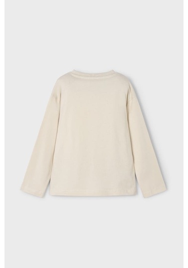 Erkek Çocuk Basketbol Temalı Grafik Baskılı Uzun Kollu T-shirt - Bej SIYAH